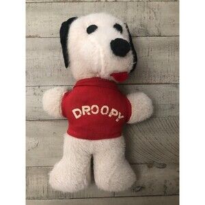 Vintage Peanuts Snoopy Plush Doll Red Shirt DROOPY text No Tags 12 inch